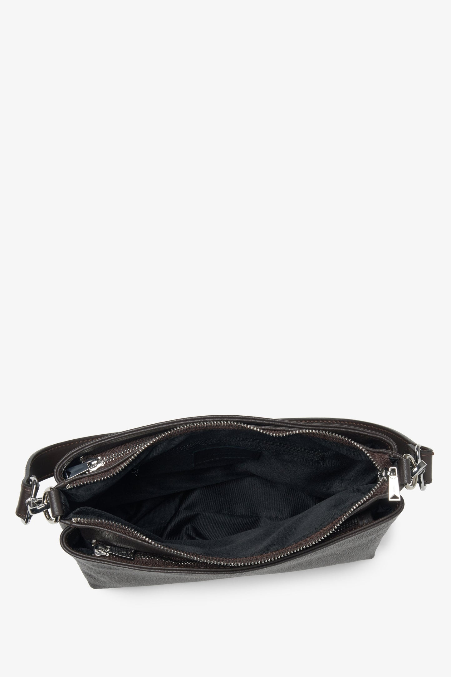 Umhängetasche für Damen in Dunkelbraun aus hochwertigem italienischem Leder von Estro – Ansicht von oben.