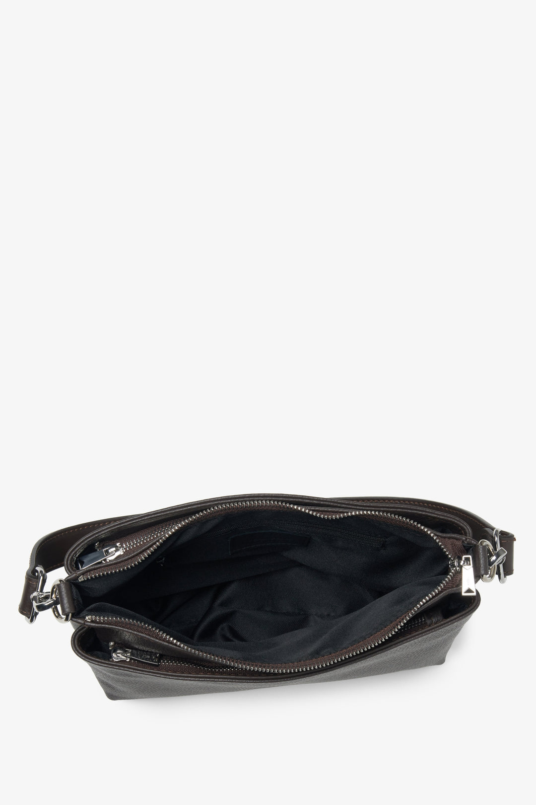 Umhängetasche für Damen in Dunkelbraun aus hochwertigem italienischem Leder von Estro – Ansicht von oben.