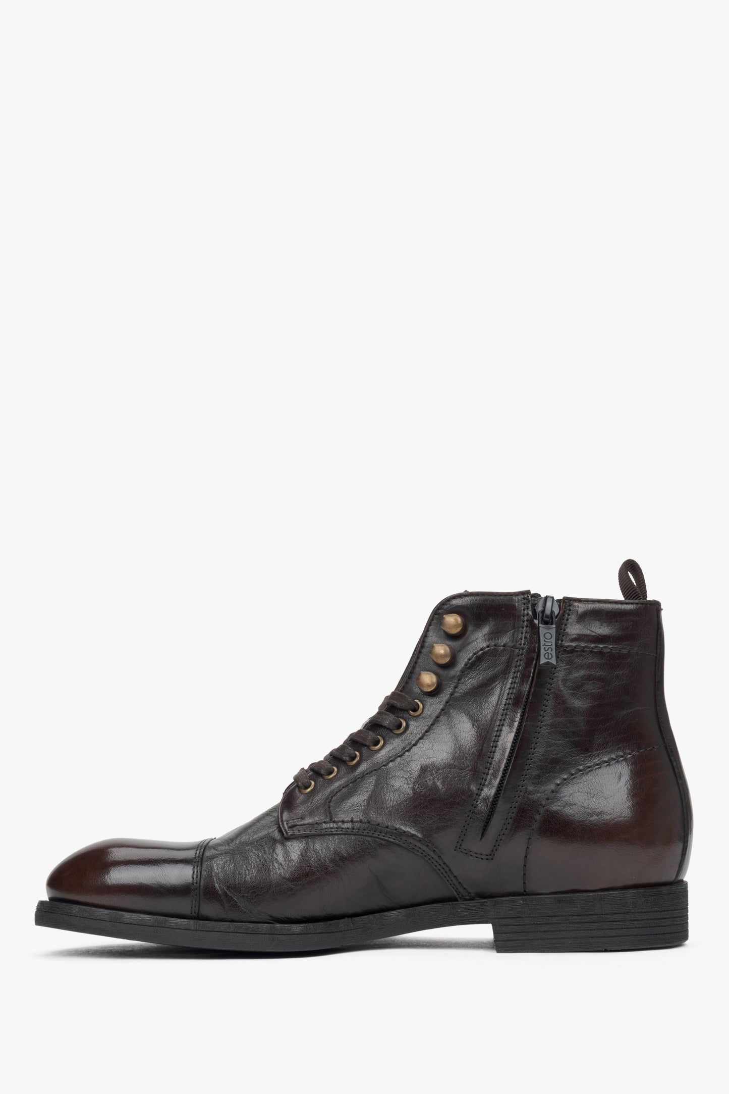 Estros Herren-Schnürstiefeletten aus glattem, sattelbraunem Leder – Schuhseitenansicht.