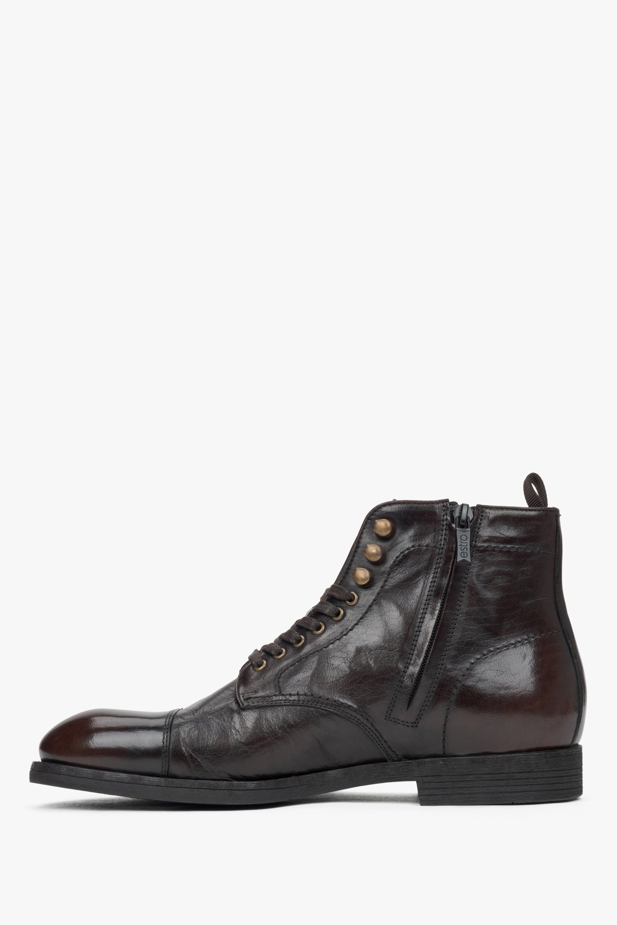 Estros Herren-Schnürstiefeletten aus glattem, sattelbraunem Leder – Schuhseitenansicht.