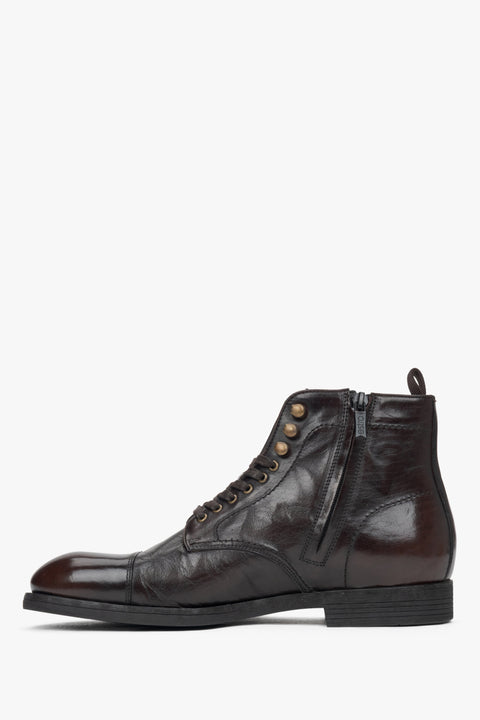 Estros Herren-Schnürstiefeletten aus glattem, sattelbraunem Leder – Schuhseitenansicht.
