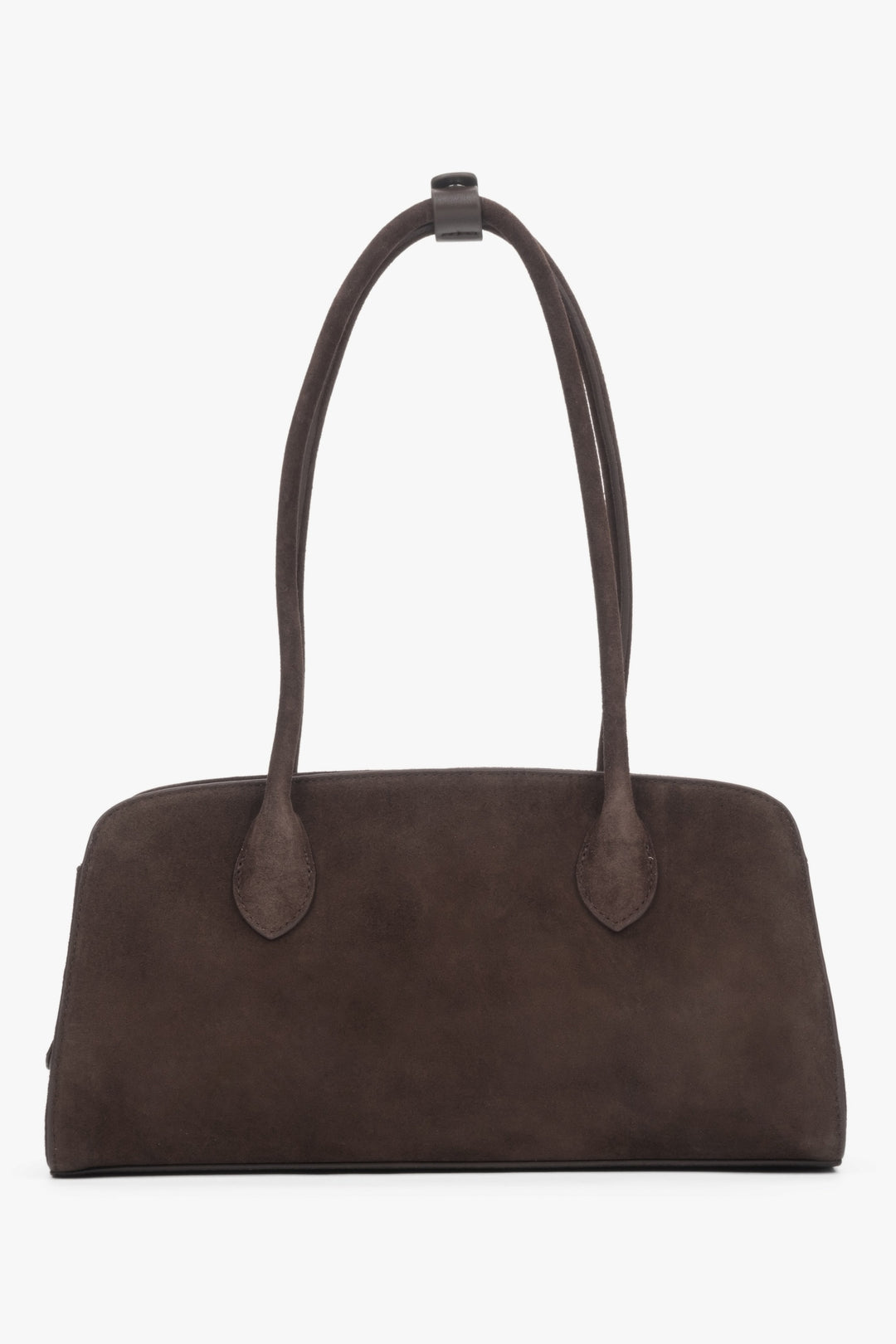 Ansicht der dunkelbraunen Damen-Tasche aus echtem Veloursleder.
