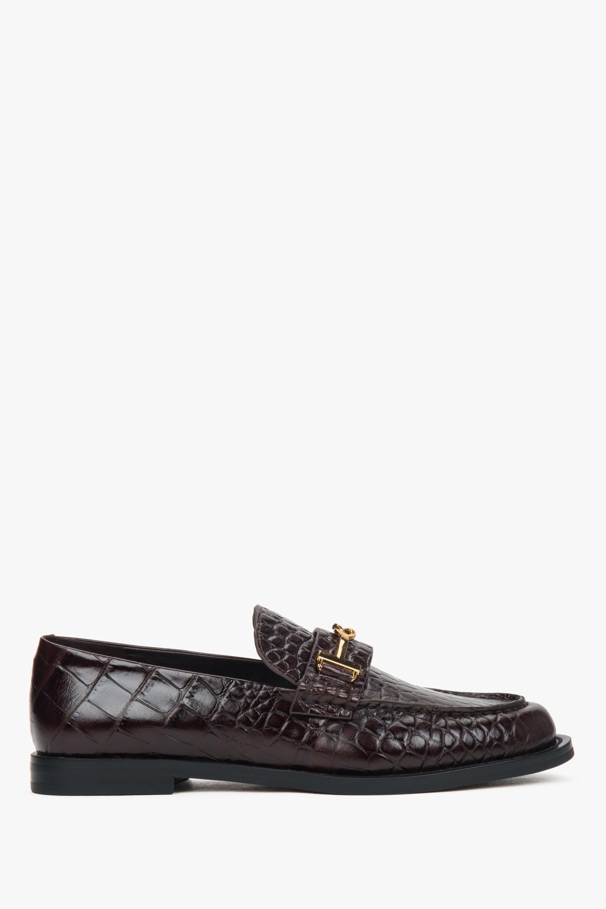 Dunkelbraune Damen-Mokassins aus Lackleder mit Zierschnalle Estro ER00118508.