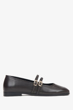 Elegante Leder-Ballerinas in Dunkelbraun mit Zierschnalle Estro ER00116789.