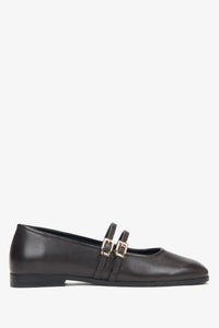 Elegante Leder-Ballerinas in Dunkelbraun mit Zierschnalle Estro ER00116789.