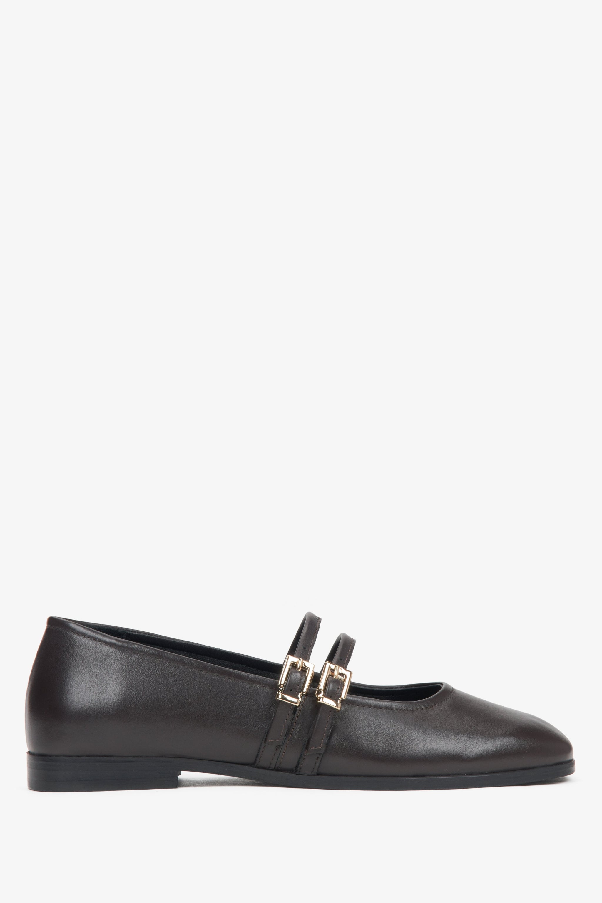 Elegante Leder-Ballerinas in Dunkelbraun mit Zierschnalle Estro ER00116789.