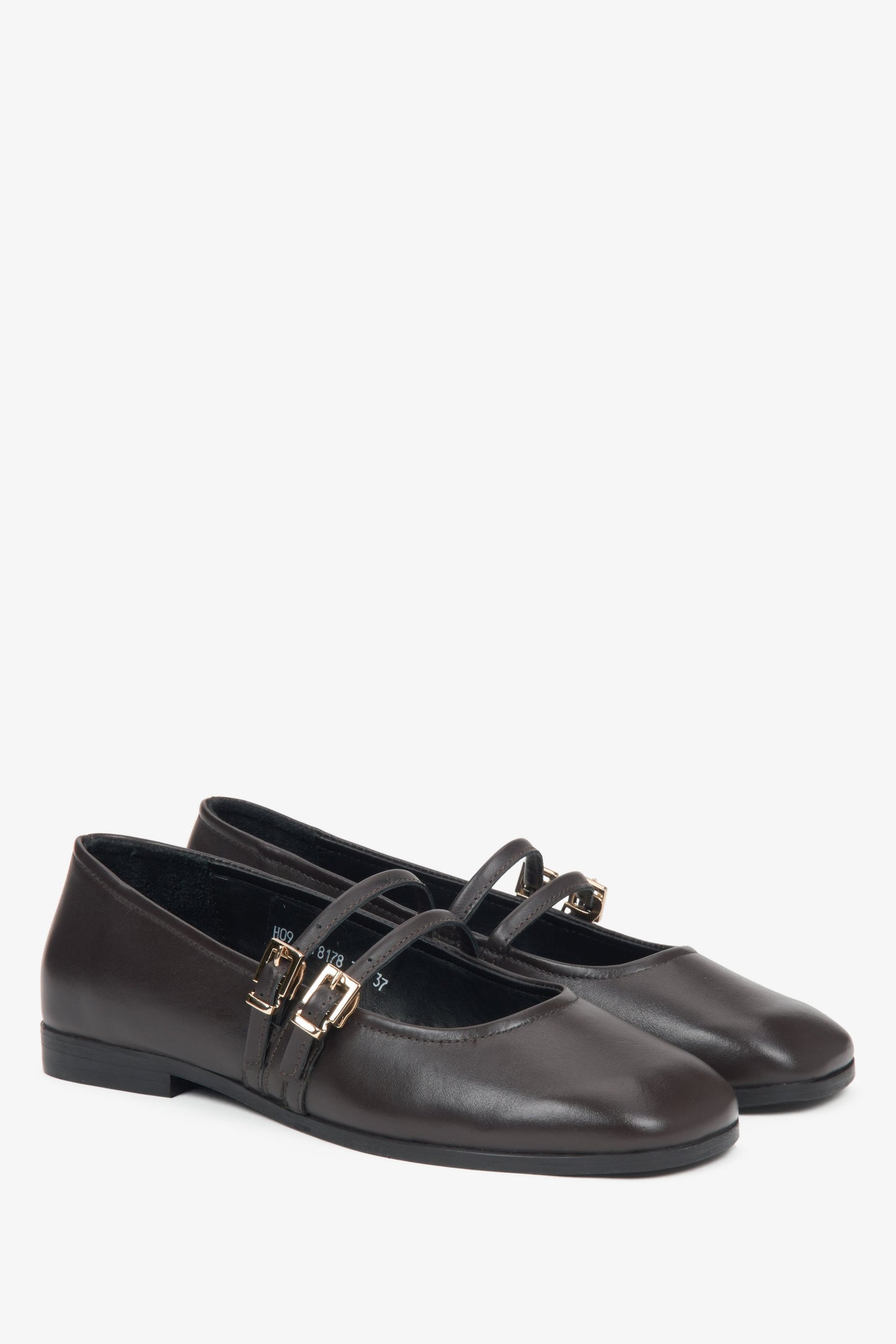 Klassische Damen-Ballerinas in Dunkelbraun aus echtem Leder mit eleganter Schnalle.