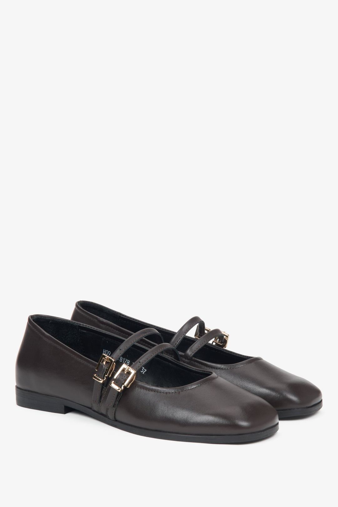 Klassische Damen-Ballerinas in Dunkelbraun aus echtem Leder mit eleganter Schnalle.