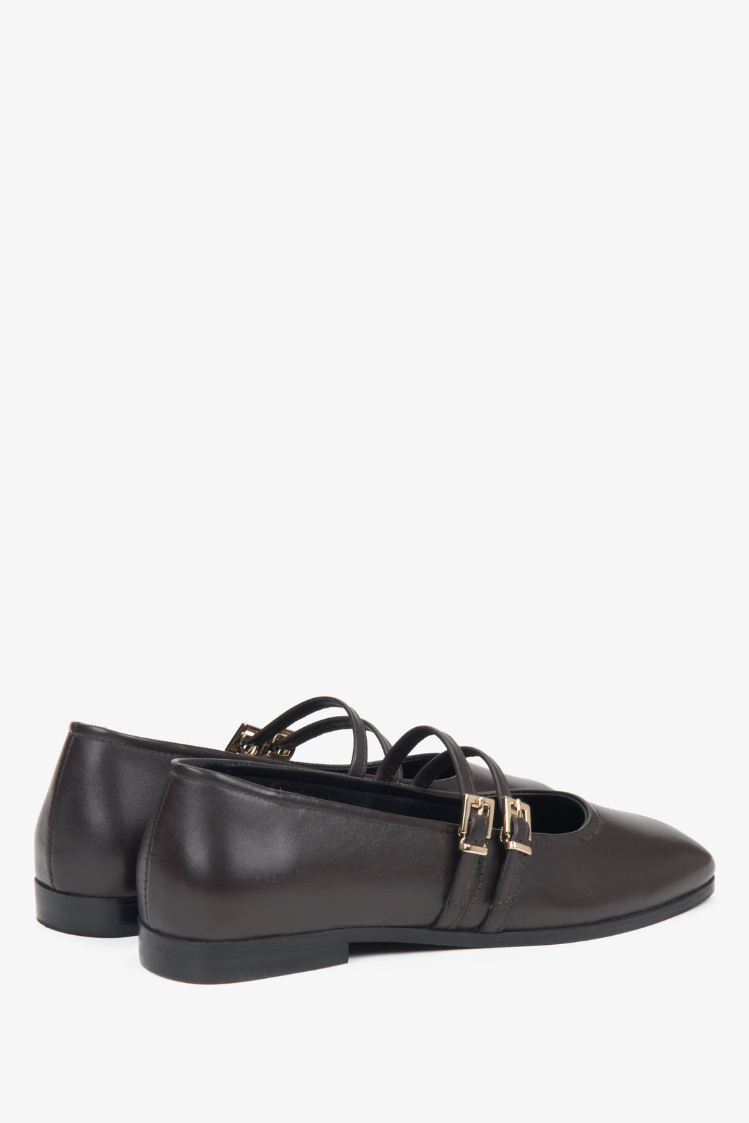 Dunkelbraune Leder-Ballerinas mit Schnalle für Damen.
