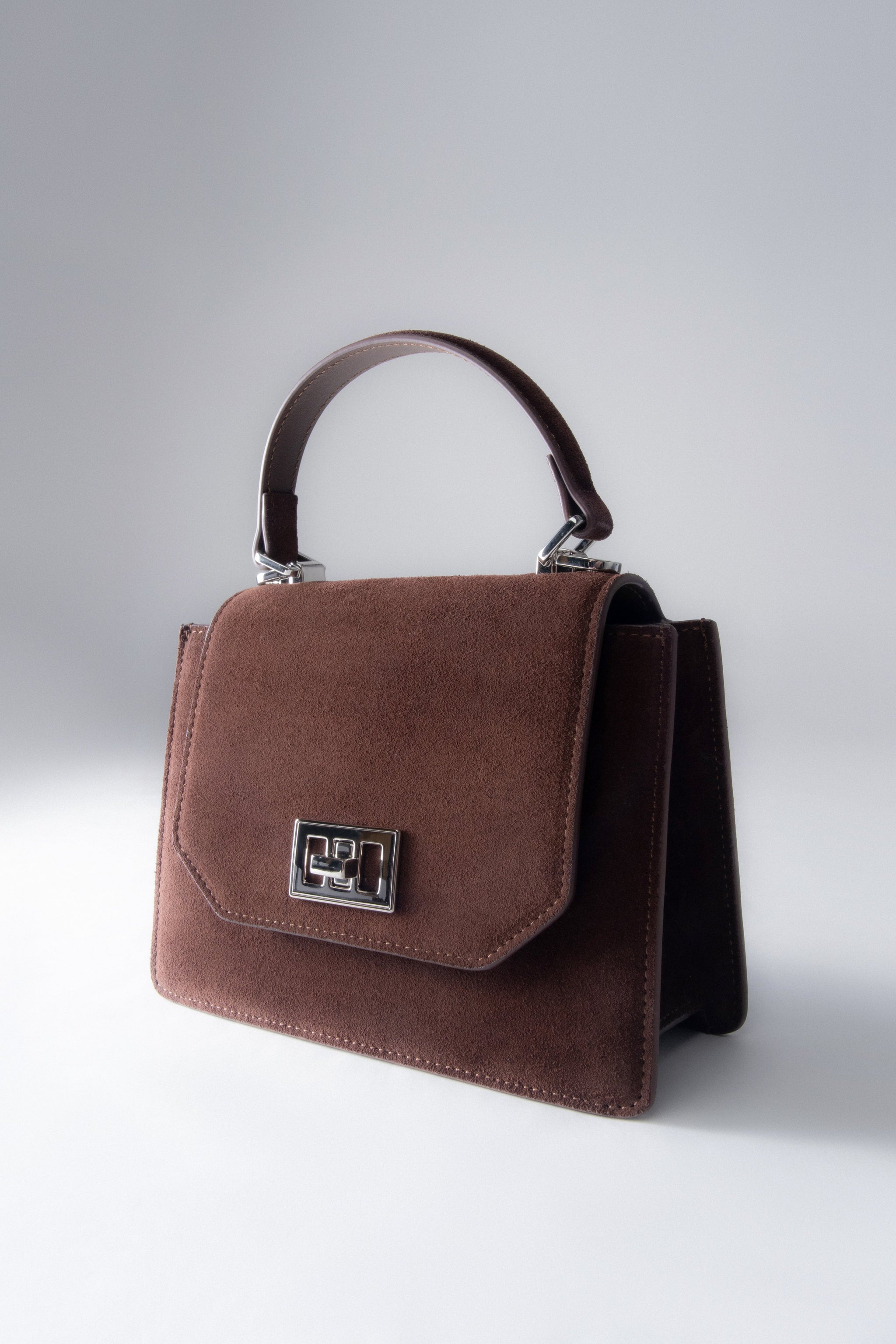 Dunkelbraune Mini-Damen-Henkeltasche von Estro aus natürlichem Velours.