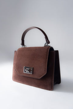 Dunkelbraune Mini-Damen-Henkeltasche von Estro aus natürlichem Velours.