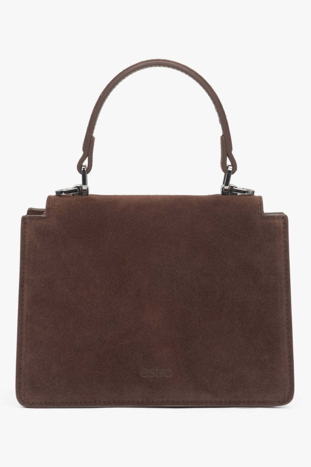 Rückansicht der dunkelbraunen Mini-Damen-Henkeltasche von Estro.
