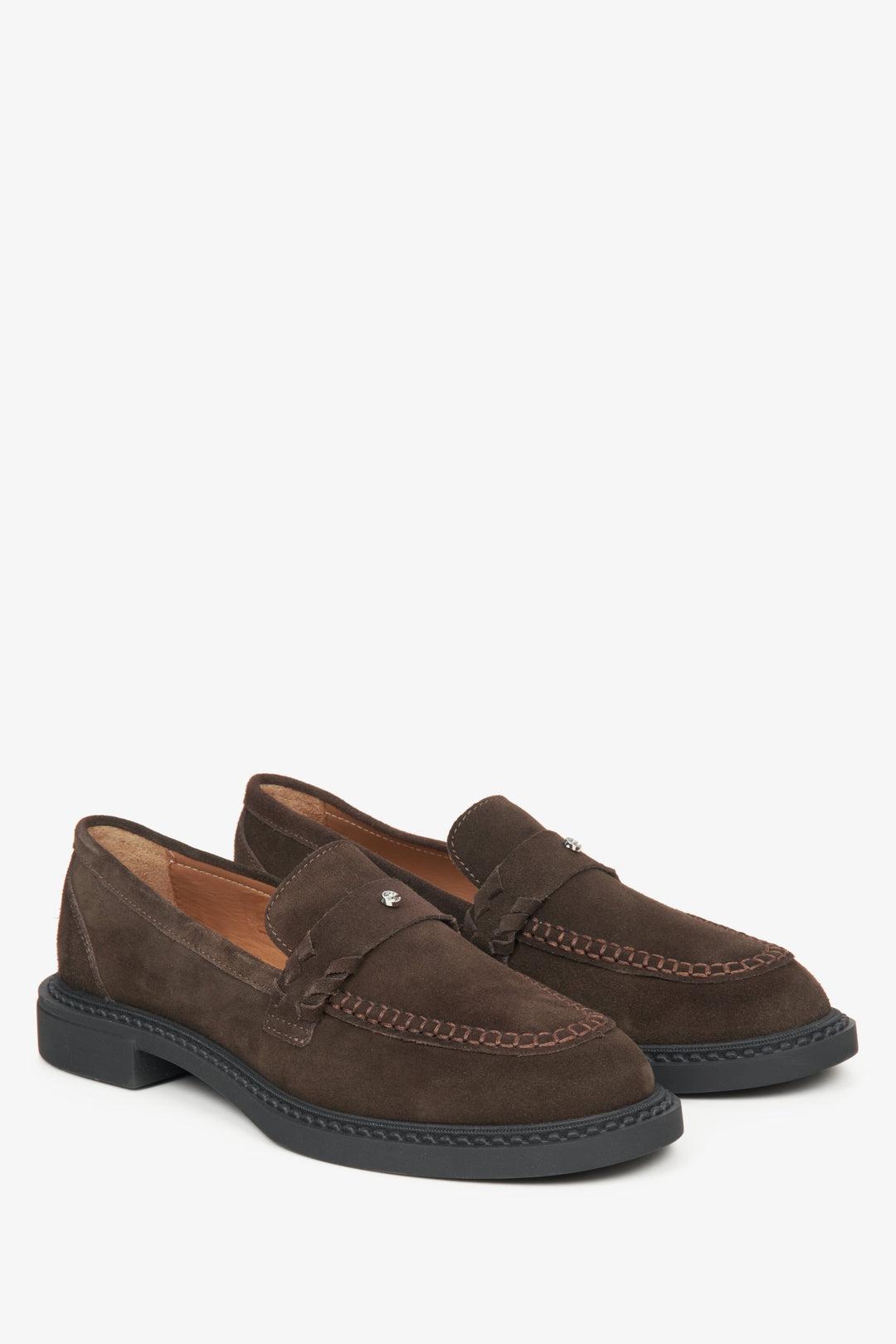 Elegante Loafer für Damen aus braunem Premium-Veloursleder, Estro ER00115647