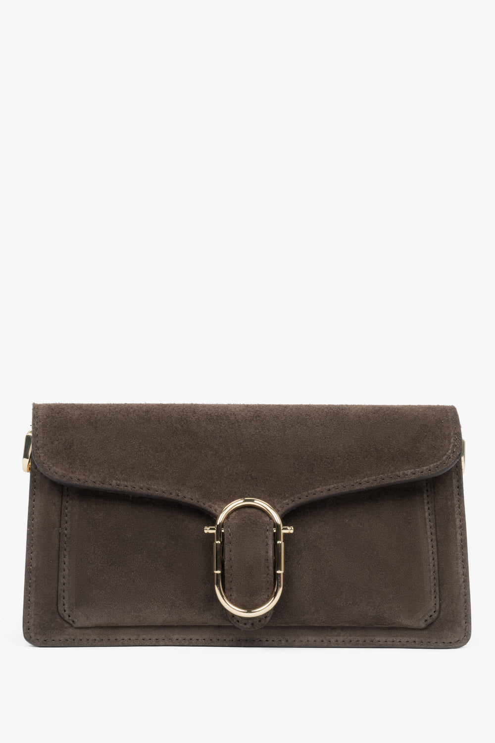 Dunkelbraune Damen-Schultertasche aus italienischem Premium-Naturvelours Estro ER00117943.