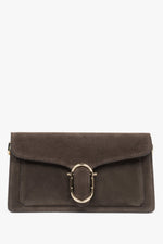 Dunkelbraune Damen-Schultertasche aus italienischem Premium-Naturvelours Estro ER00117943.