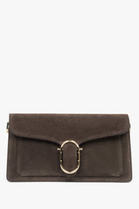 Dunkelbraune Damen-Schultertasche aus italienischem Premium-Naturvelours Estro ER00117943.