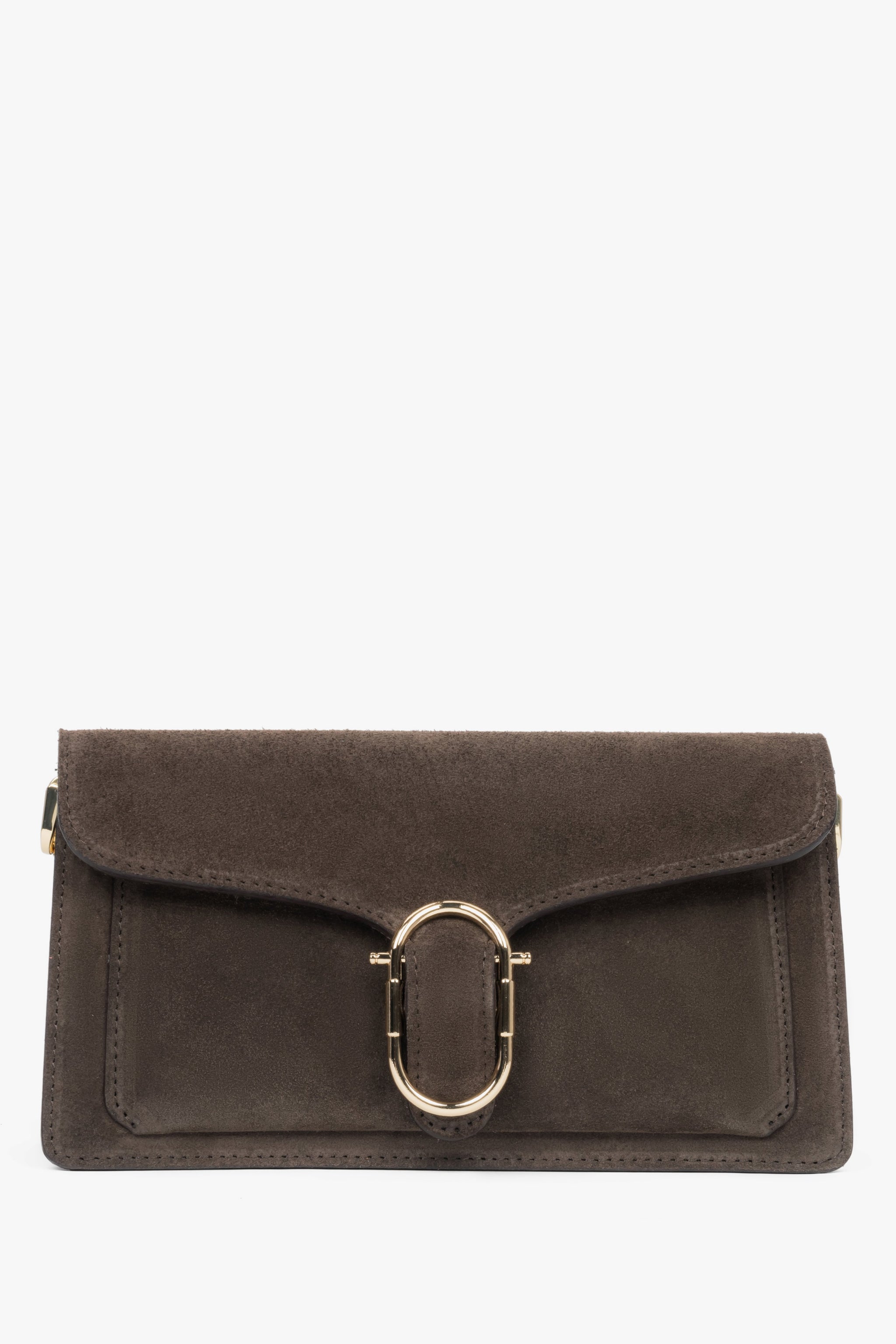 Dunkelbraune Damen-Schultertasche aus italienischem Premium-Naturvelours Estro ER00117943.