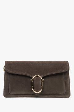 Dunkelbraune Damen-Schultertasche aus italienischem Premium-Naturvelours Estro ER00117943.