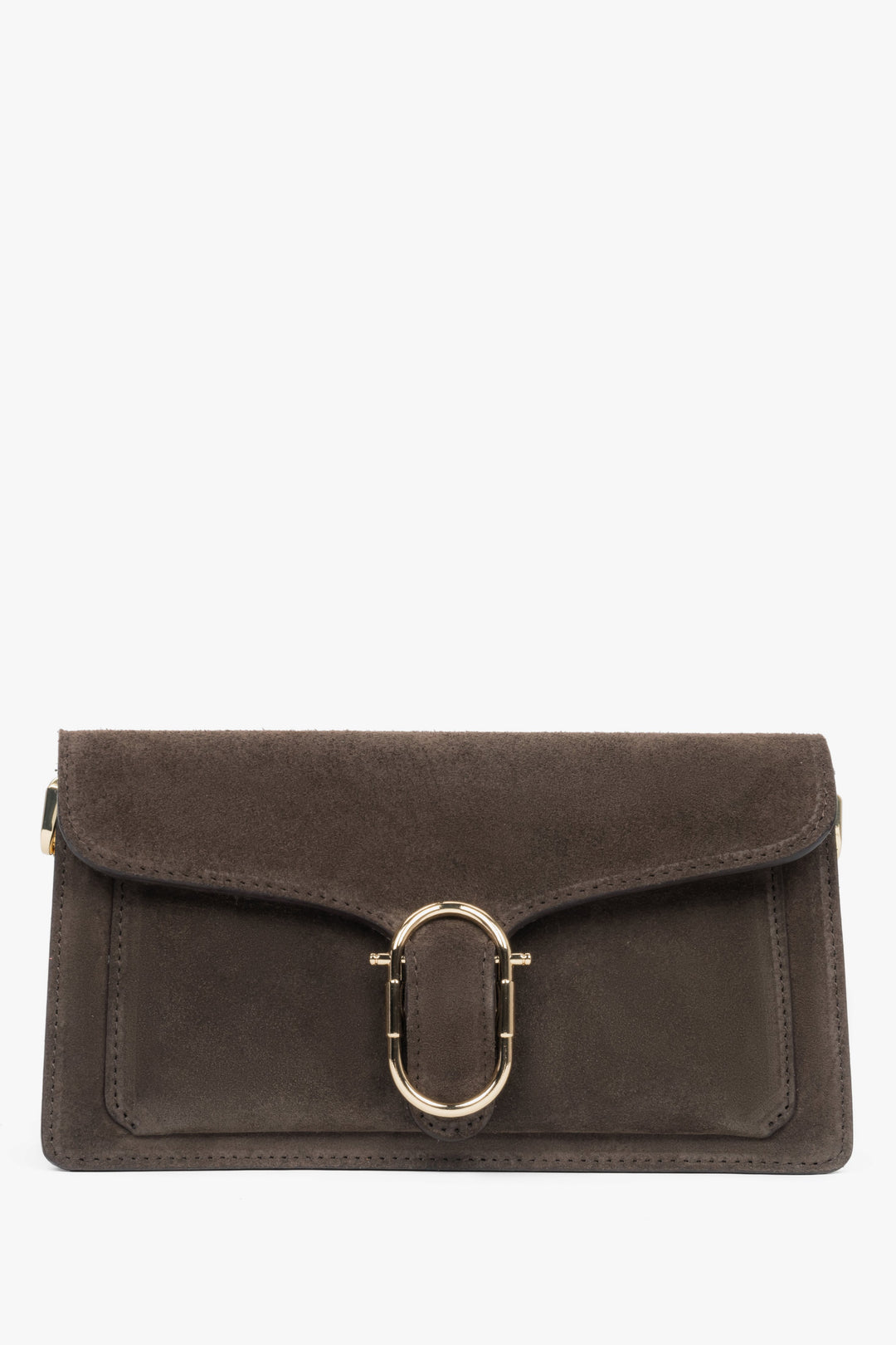 Dunkelbraune Damen-Schultertasche aus italienischem Premium-Naturvelours Estro ER00117943.
