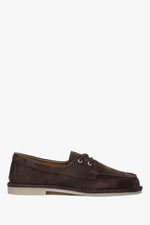 Dunkelbrauner Damen-Loafer aus Velours mit Schnürung im nautischen Stil – Seitenansicht – Estro ER00117142