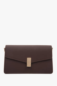 Elegante dunkelbraune Damen-Schultertasche von Estro mit goldfarbenen Details. 