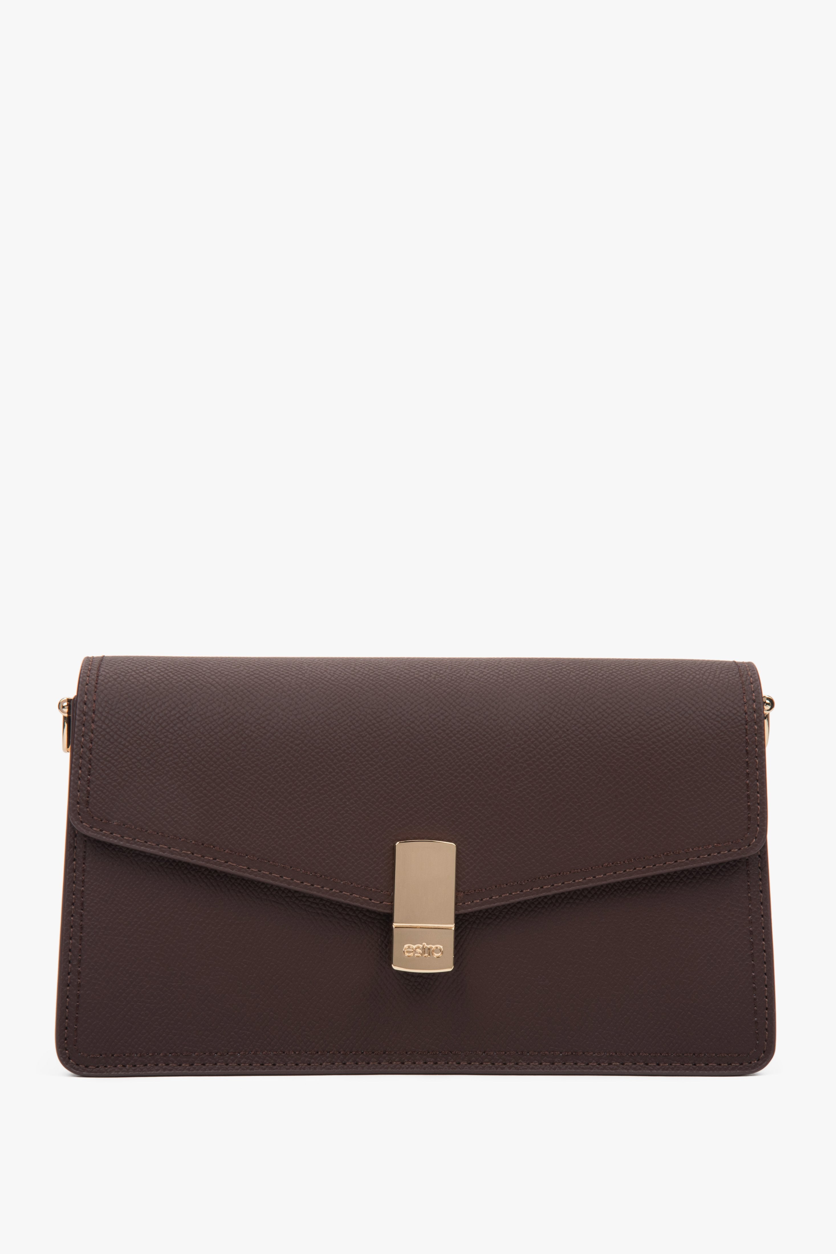 Elegante dunkelbraune Damen-Schultertasche von Estro mit goldfarbenen Details. 