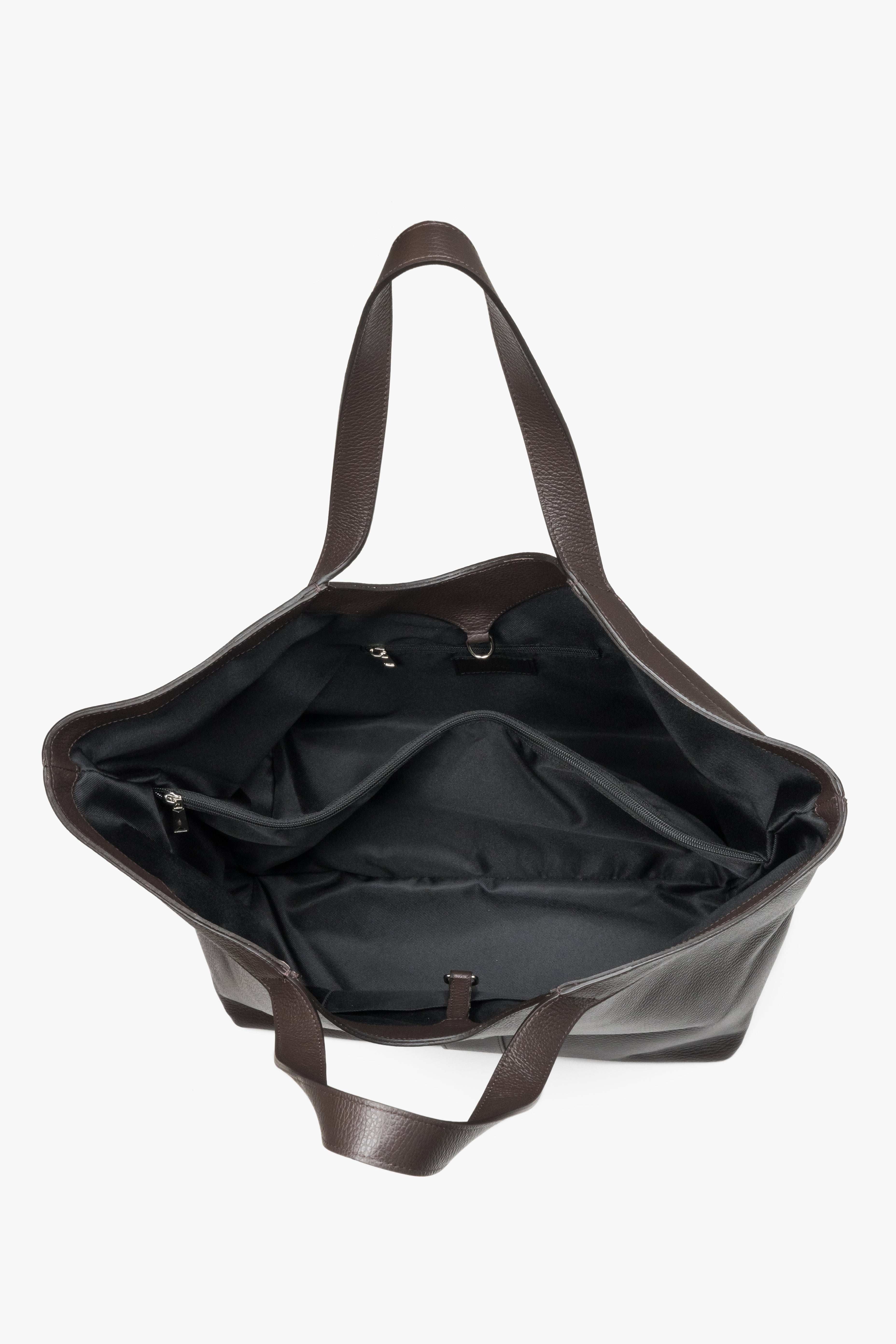 Dunkelbraune Damen-Shopper-Tasche von Estro aus hochwertigem italienischem Premium-Leder. 