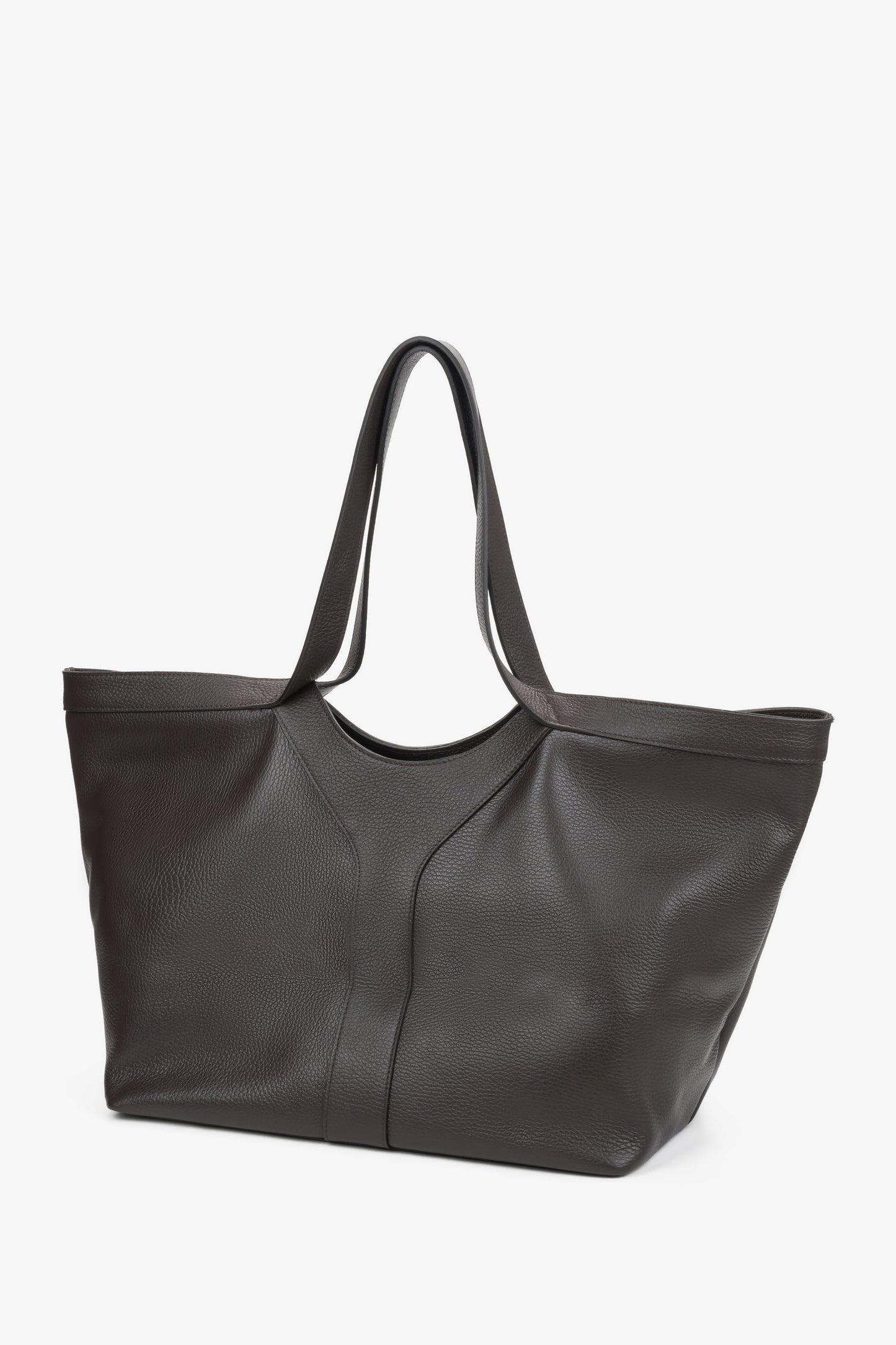 Geräumige dunkelbraune Leder-Shopper-Tasche für Damen – ideal für Business und Alltag.