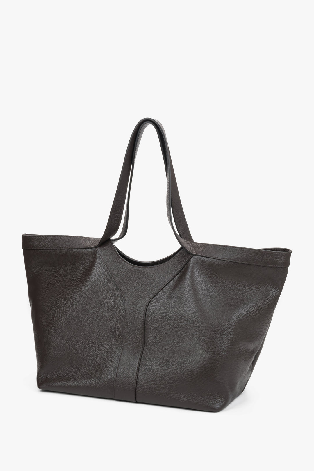 Geräumige dunkelbraune Leder-Shopper-Tasche für Damen – ideal für Business und Alltag.