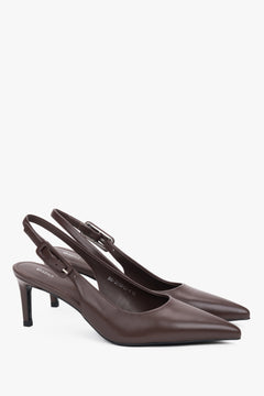 Dunkelbraune Damen-Pumps mit offener Ferse und Stilettoabsatz