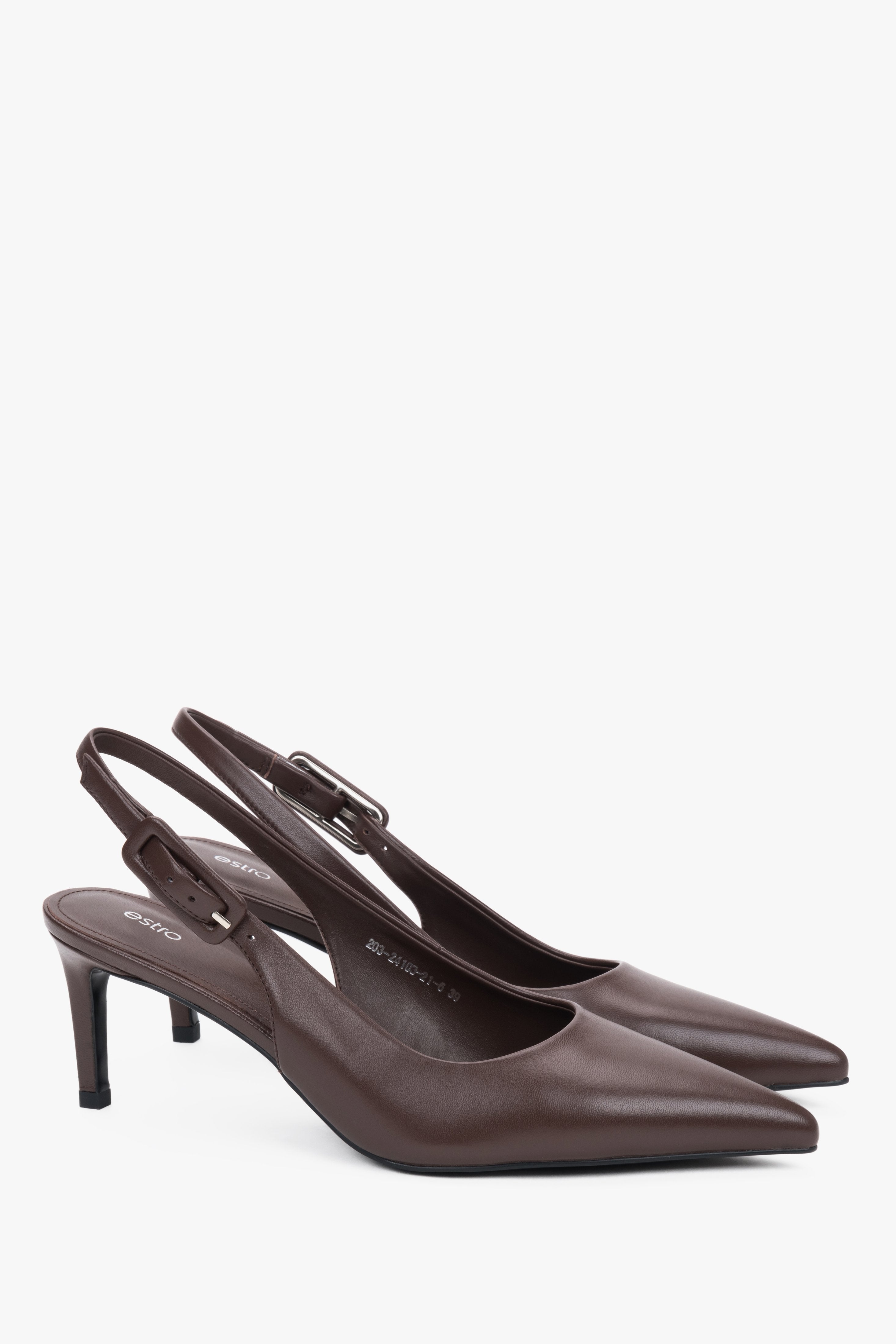 Dunkelbraune Damen-Pumps mit offener Ferse und Stilettoabsatz