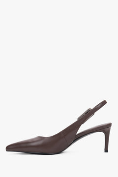 Dunkelbrauner Slingback-Pump aus Leder mit spitzer Form von Estro