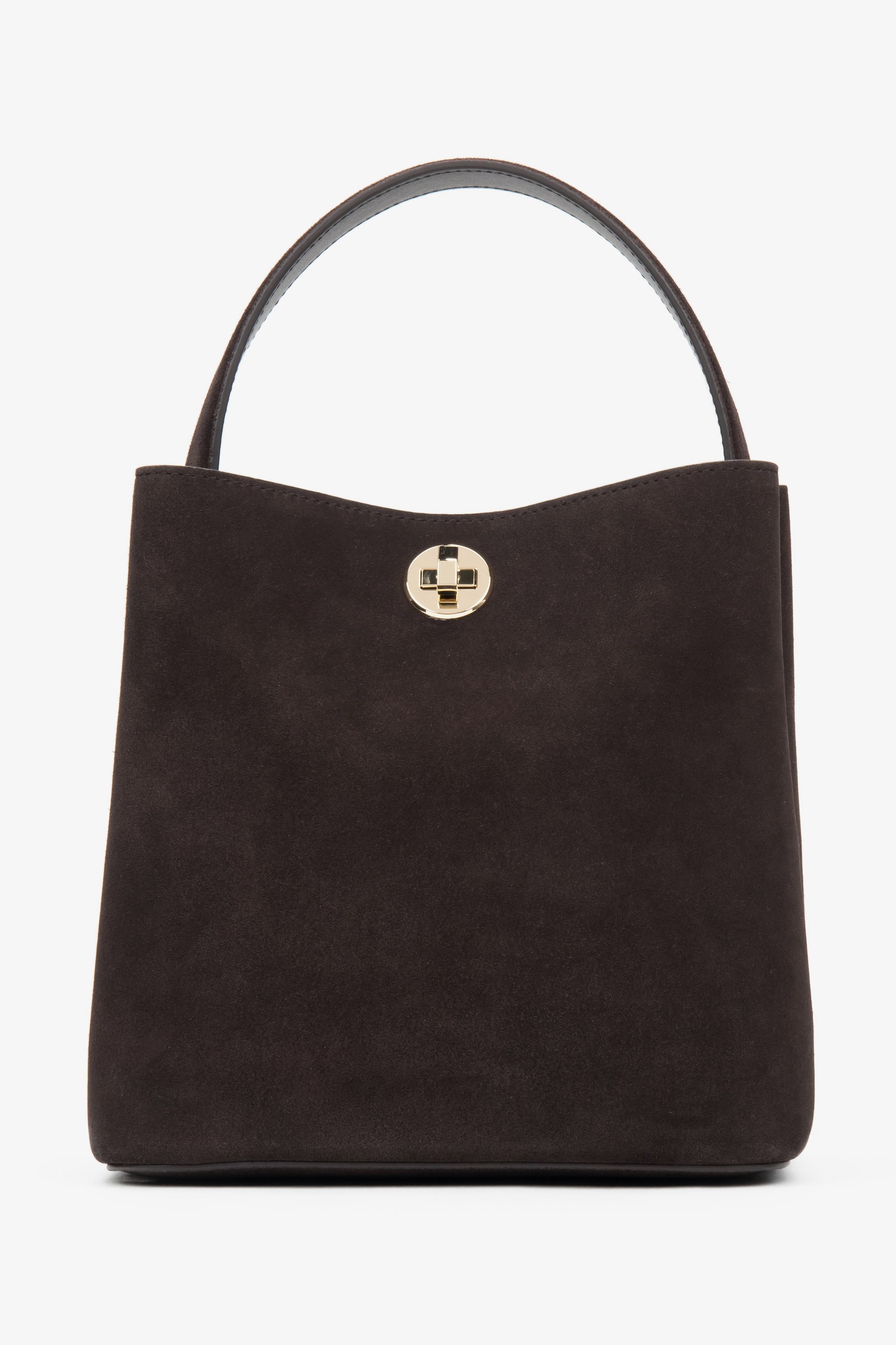 Dunkelbraune Damen-Henkeltasche aus Velours Estro ER00116872.