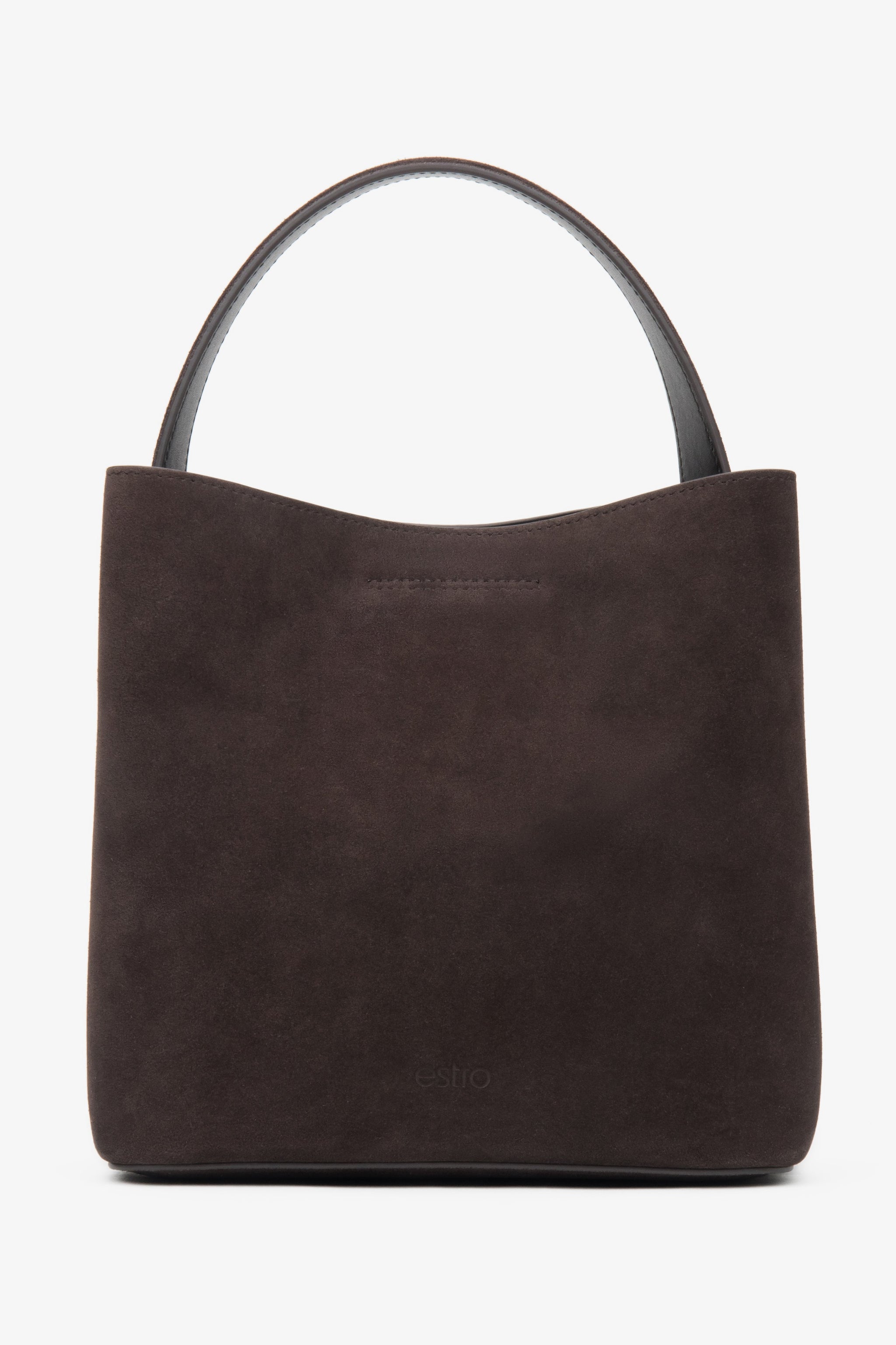 Dunkelbraune Damen-Handtasche von Estro aus weichem Veloursleder.