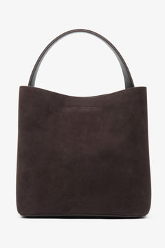 Dunkelbraune Damen-Handtasche von Estro aus weichem Veloursleder.