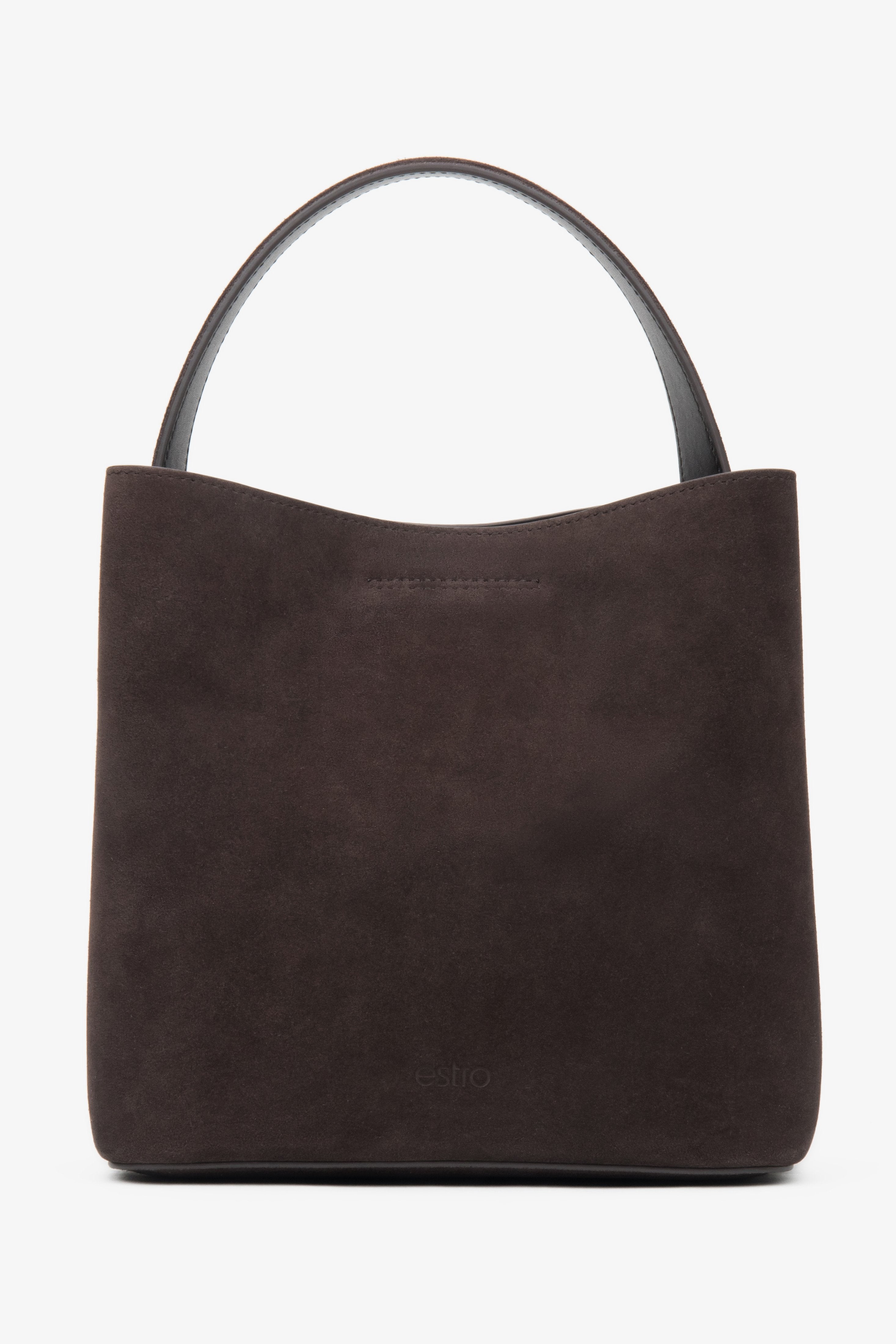 Dunkelbraune Damen-Handtasche von Estro aus weichem Veloursleder.