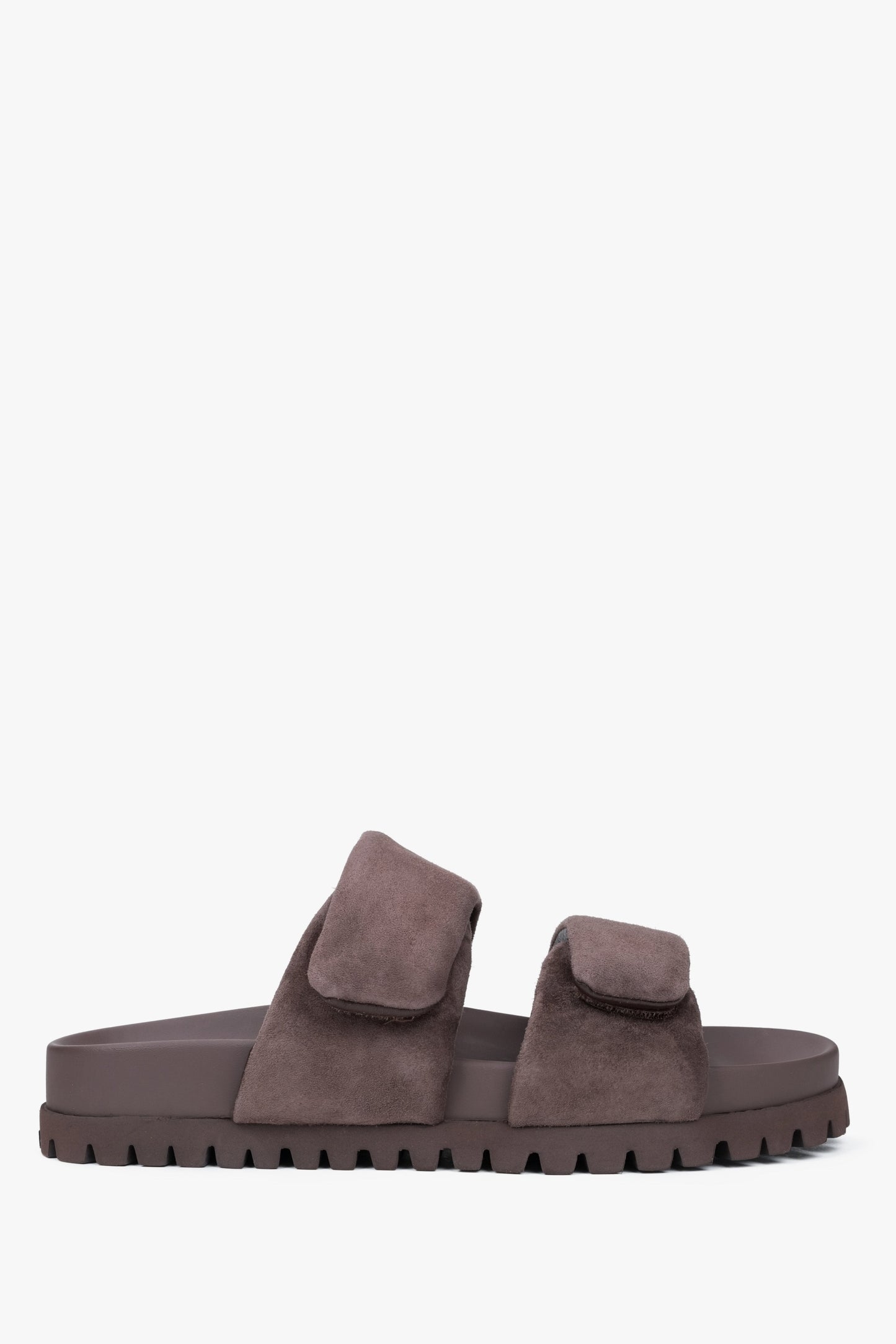 Damen-Pantoletten in Dunkelbraun aus Veloursleder mit flacher Sohle Estro ER00116945
