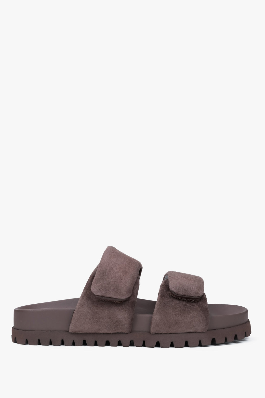 Damen-Pantoletten in Dunkelbraun aus Veloursleder mit flacher Sohle Estro ER00116945