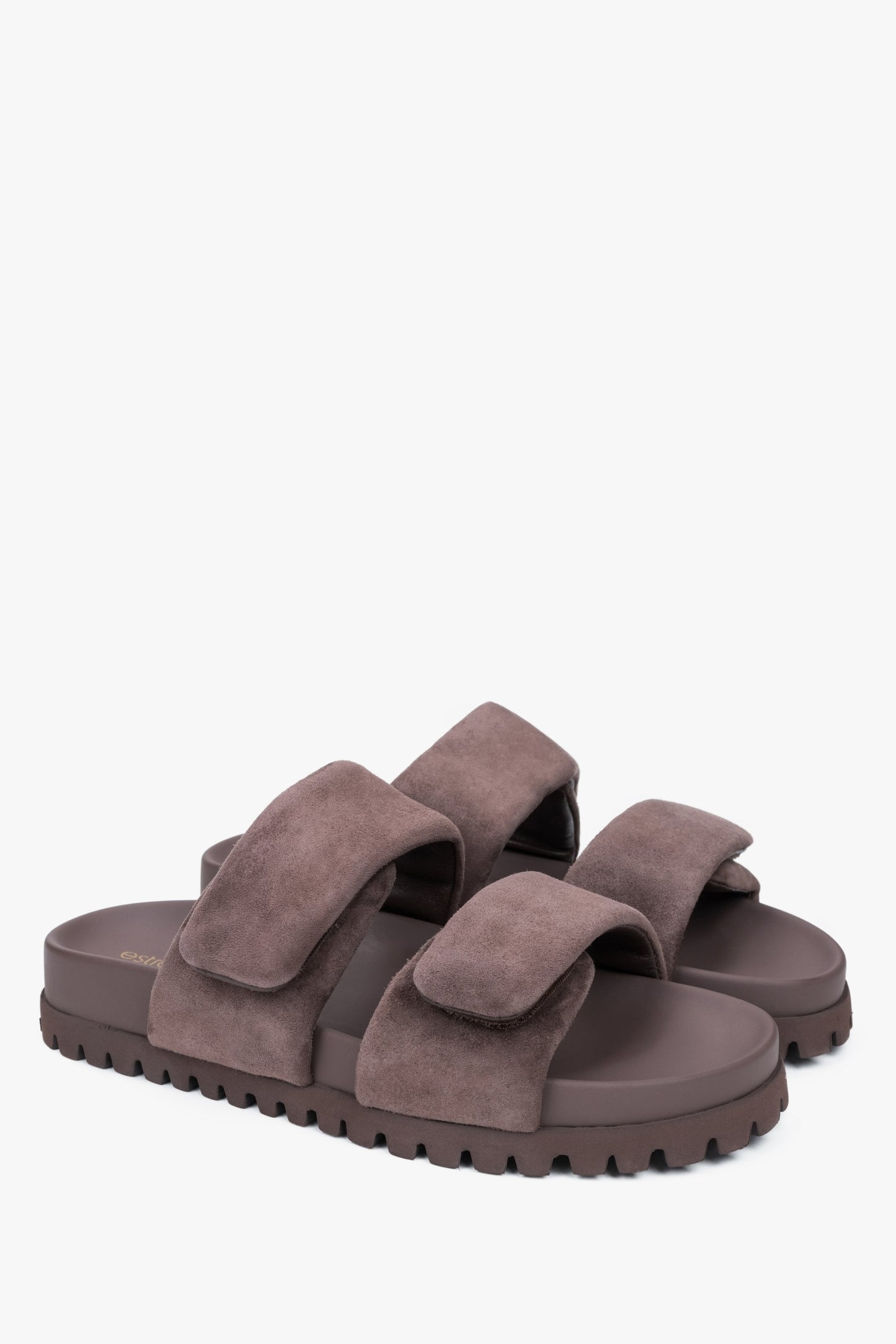 Sommerliche Slip-On-Schuhe mit weichen Riemen aus echtem Velours Estro ER00116945