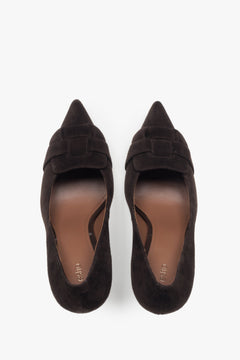 Elegante dunkelbraune High Heels aus echtem Velours dla festliche Anlässe. 