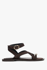 Damen-Sandalen mit Zehenschlaufe aus Velours in Sattelbrown, Estro ER00117380
