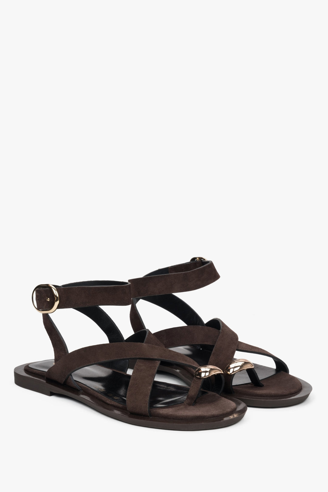 Sommerliche Ledersandalen mit flacher Sohle und Schnalle, Estro ER00117380