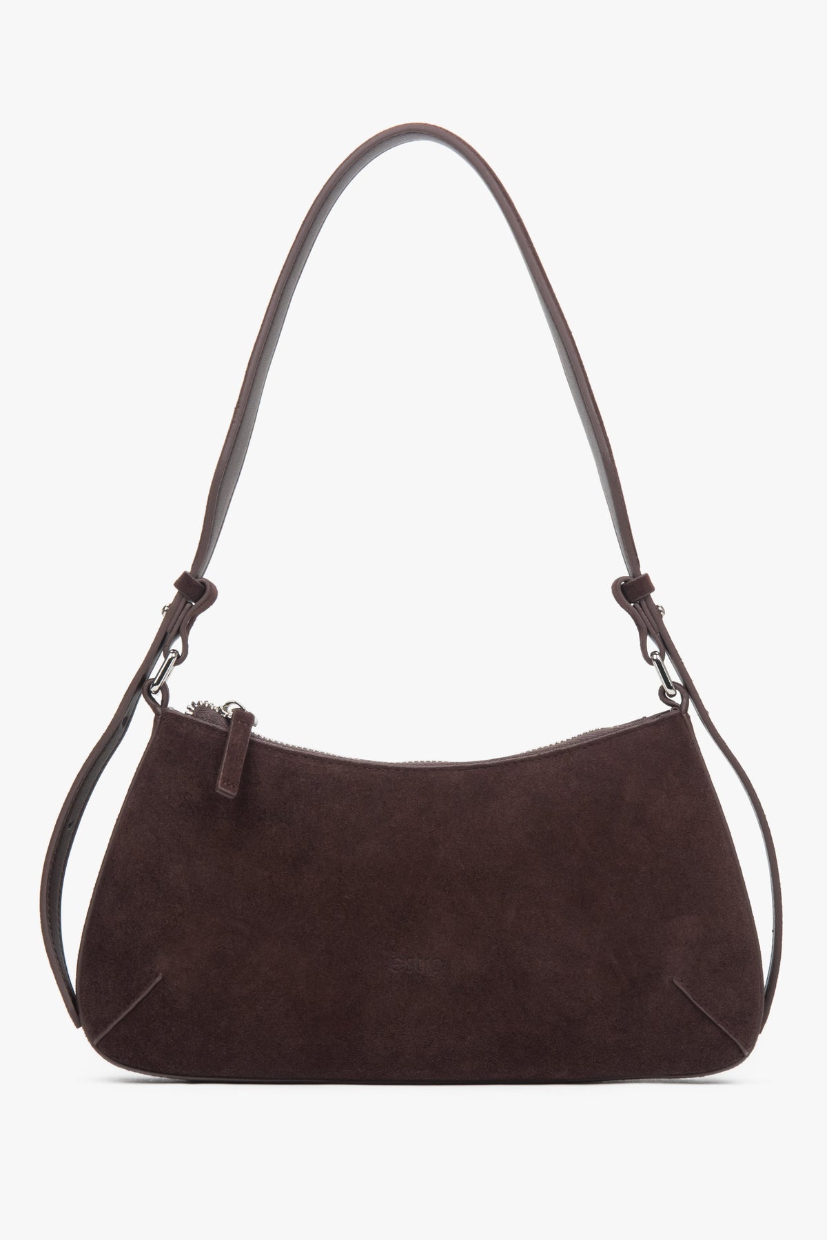 Dunkelbraune Damen-Schultertasche von Estro aus weichem Veloursleder.