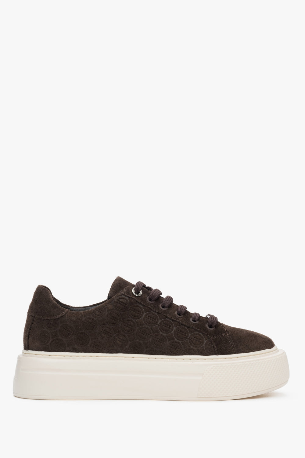 Dunkelbrauner Damen-Sneaker aus echtem Velours mit markanter Chunky-Sohle Estro ER00116889.