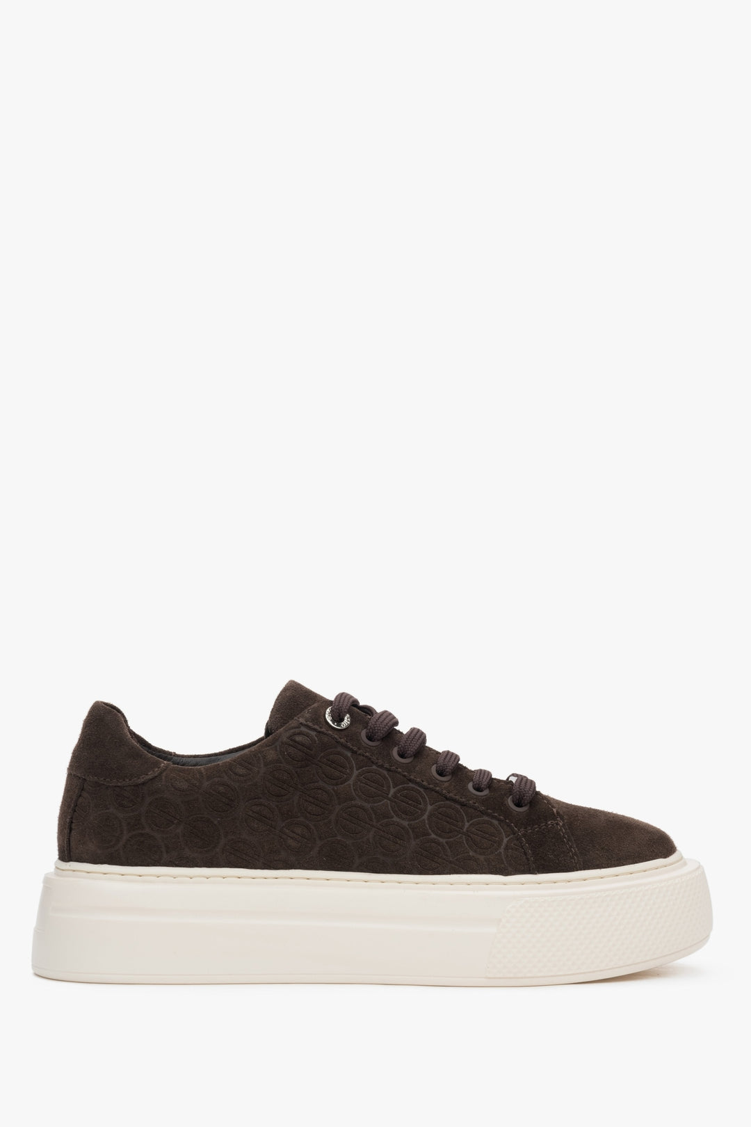 Dunkelbrauner Damen-Sneaker aus echtem Velours mit markanter Chunky-Sohle Estro ER00116889.