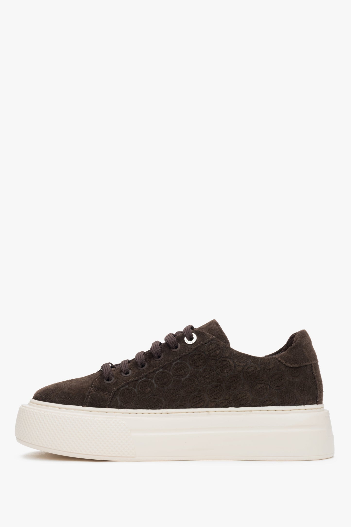 Dunkelbraune Damen-Sneaker aus natürlichem Velours mit dicker Sohle von Estro.