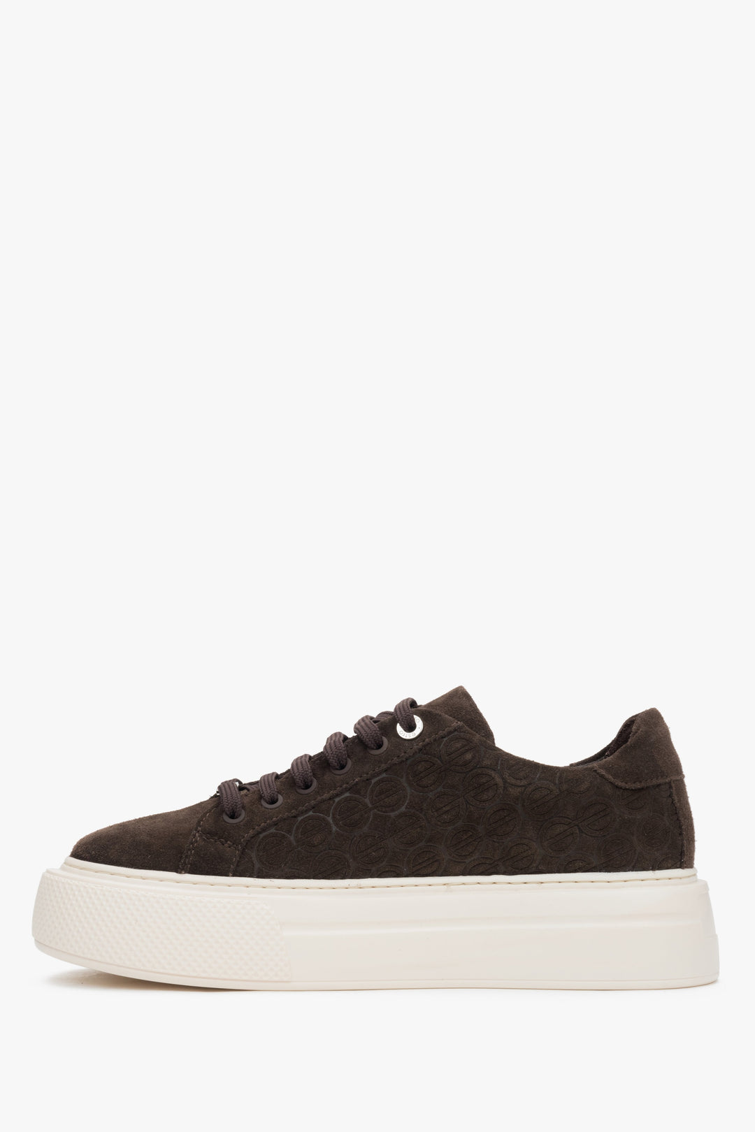 Dunkelbraune Damen-Sneaker aus natürlichem Velours mit dicker Sohle von Estro.