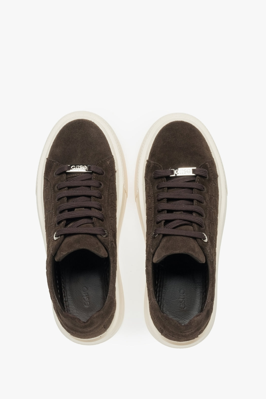 Stilvolle dunkelbraune Damen-Sneaker aus natürlichem Velours von Estro.