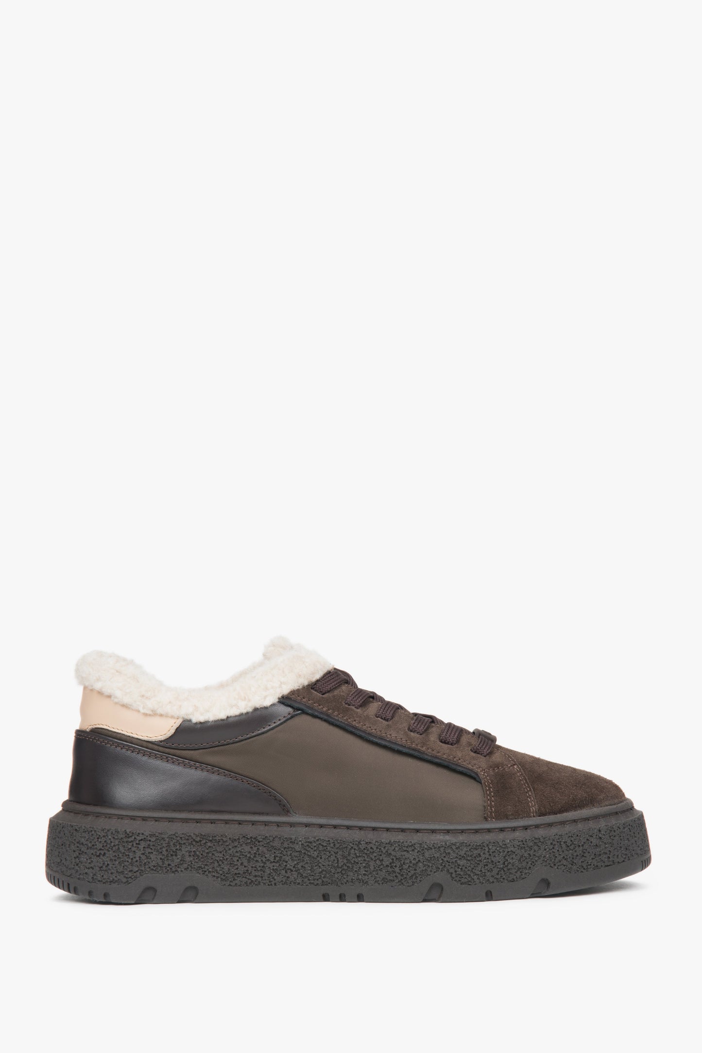 Dunkelbrauner Damen-Wintersneaker aus italienischem Leder und Velours Estro ER00117957.