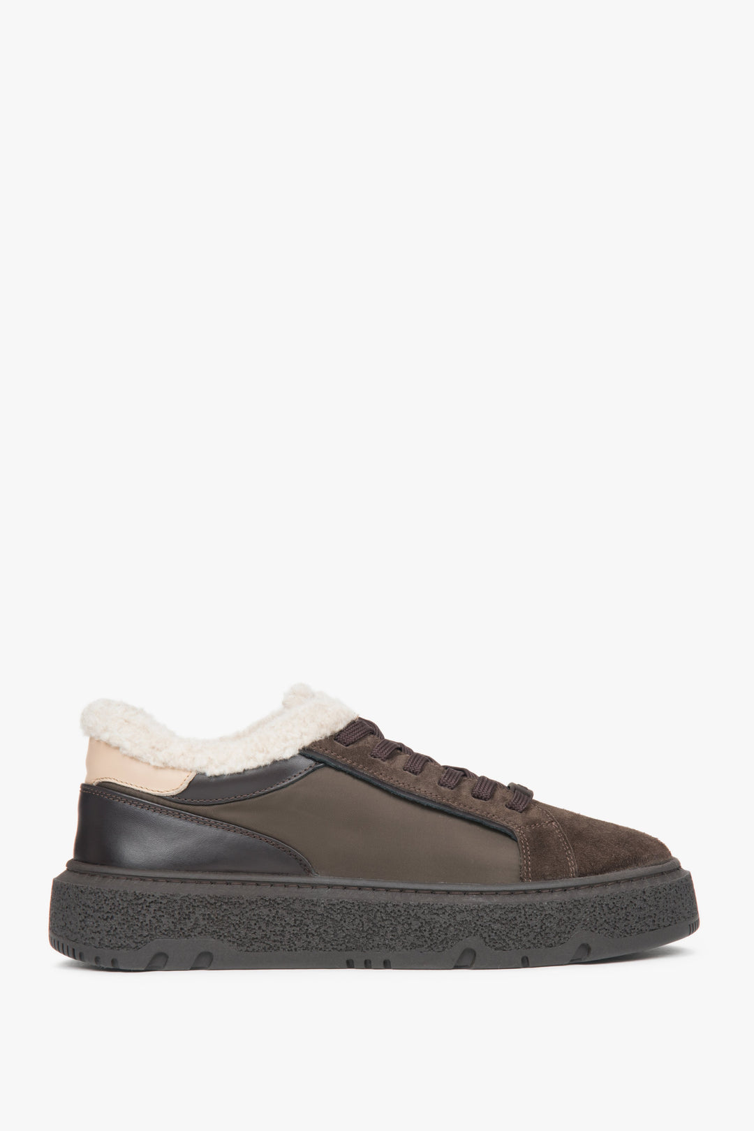 Dunkelbrauner Damen-Wintersneaker aus italienischem Leder und Velours Estro ER00117957.
